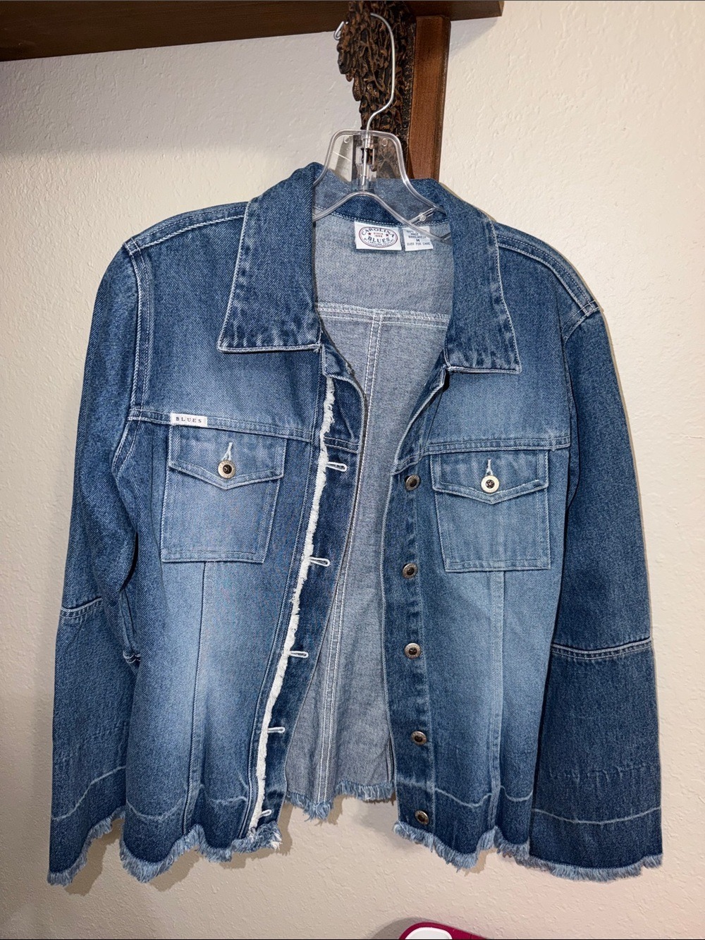 Vintage 90s Denim Jean Jacket Frayed Hem cottagecore